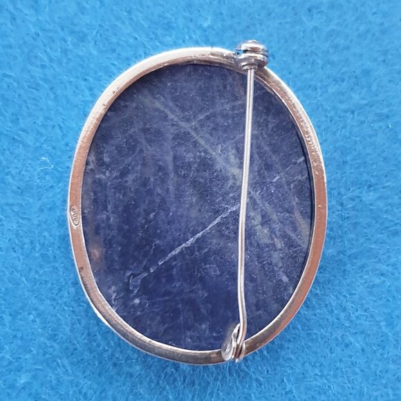 Vintage 1940s German 800 Silver Natural Sodalite Oval Brooch – 7.31g - Picture 7 of 11